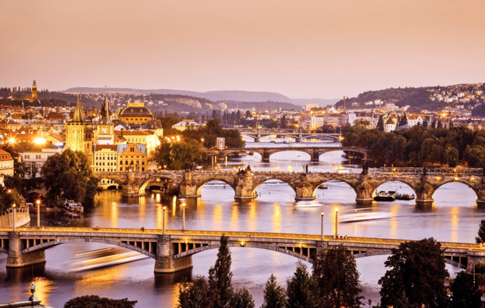 bridges of Prague at Twilight, Czech Republic