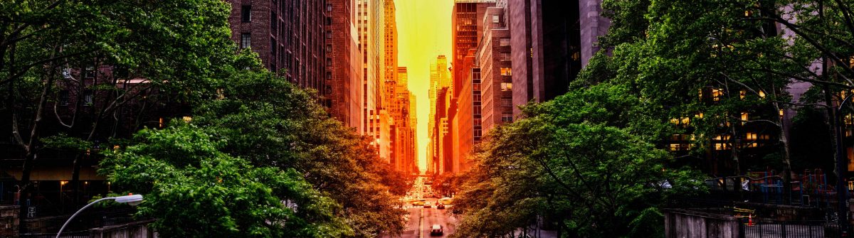 Zonsondergang in Manhattan, New York