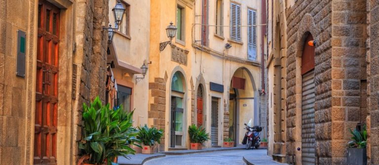 Charming narrow streets of Florence town in Tuscany, Italy